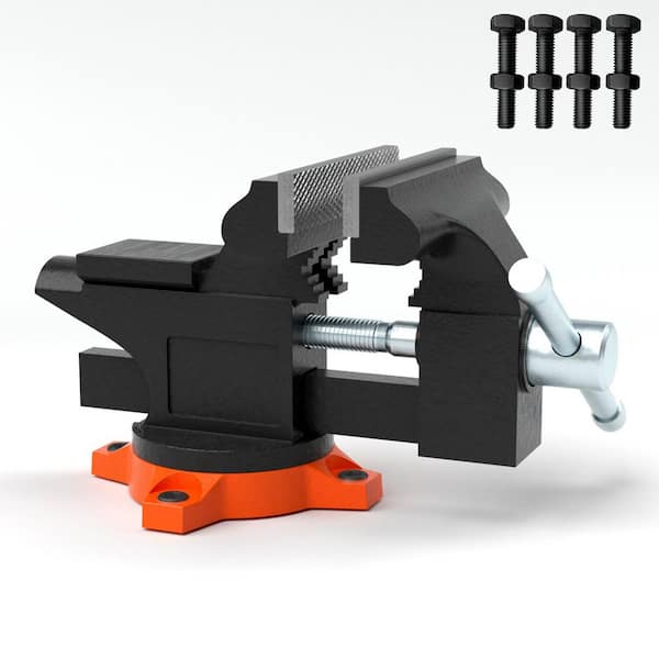 4.5 in. Bench Vise, 3.3 in. Jaw Opening, 240° Swivel Base, Cast Iron Vise with Anvil for Drilling, Pipe Cutting