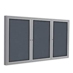 4 x 8 ft. Fabric Enclosed Bulletin Board, 3-Door, Satin Aluminum Frame, Gray