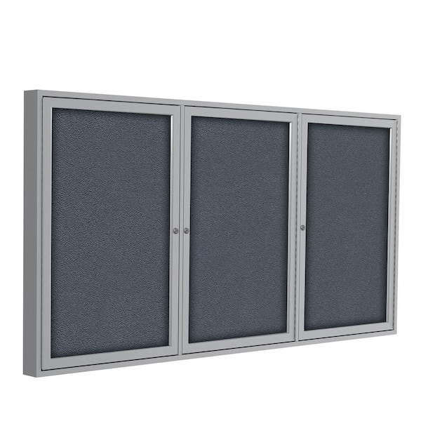 ghent 4 x 8 ft. Fabric Enclosed Bulletin Board, 3-Door, Satin Aluminum Frame, Gray