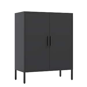 31.50 in. W x 15.75 in. D x 39.96 in. H Black Metal Linen Cabinet File Cabinet with 2 Doors and 2 Adjustable Shelves