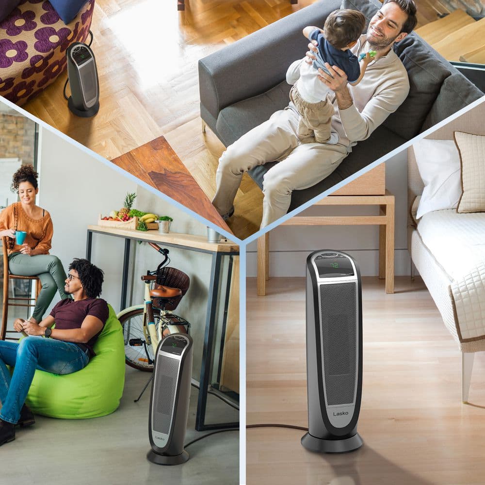Lasko 23" Black Ceramic Electric Tower Heater with Remote