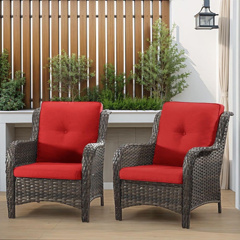 2-Piece Wicker Patio Outdoor Lounge Chair with Ergonomic Arm and Red Cushions price history on PriceWatchPro