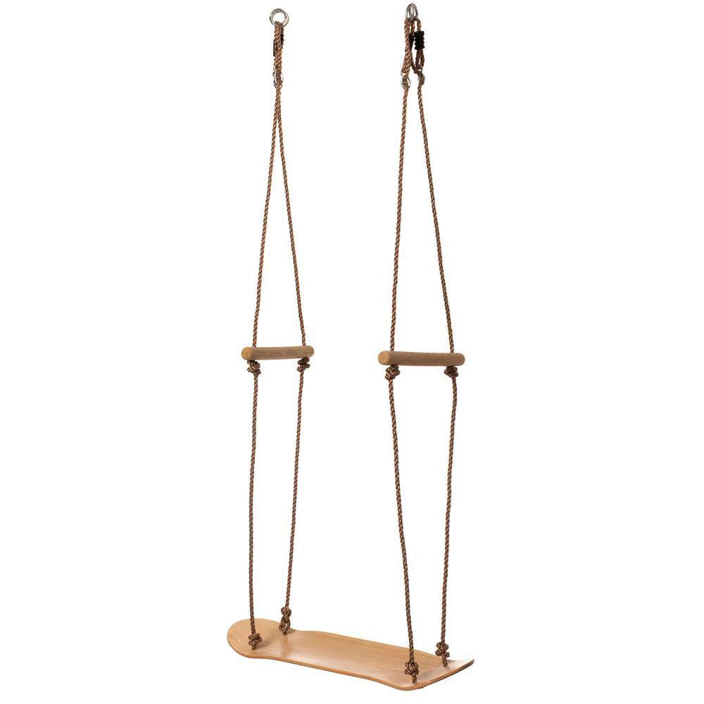 Natural Wooden Outdoor Patio Playground Kids Hanging Adjustable Stand Up Skateboard Bar Swing, Tree Curved Swing Board