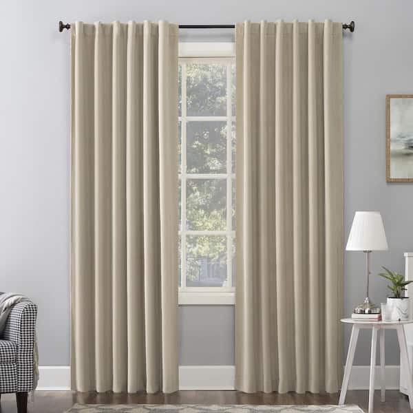 Sun Zero Amherst Velvet Noise Reducing Thermal Ecru Polyester 50 in. W x 84 in. L Blackout Curtain Double Panel
