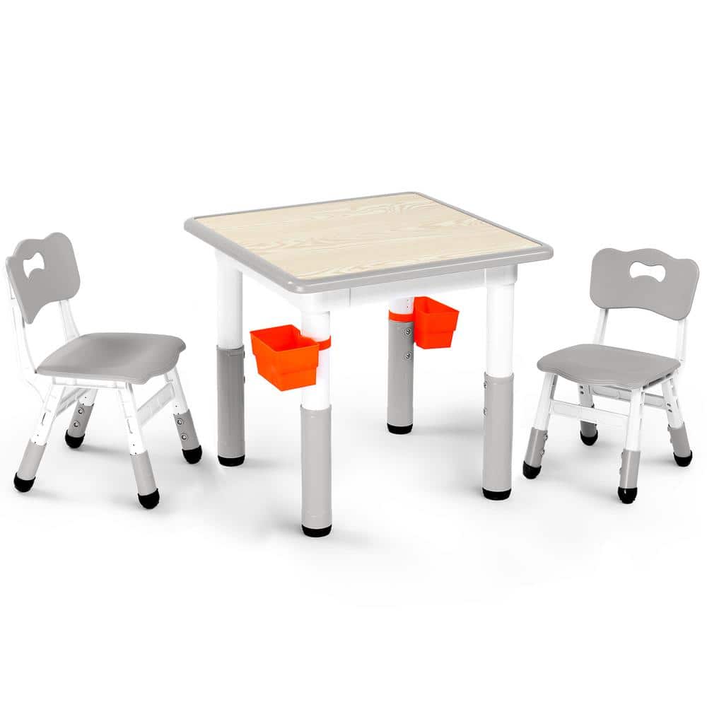 3-Piece Plastic Top Gray Height Adjustable Kids Table & Chair Set
