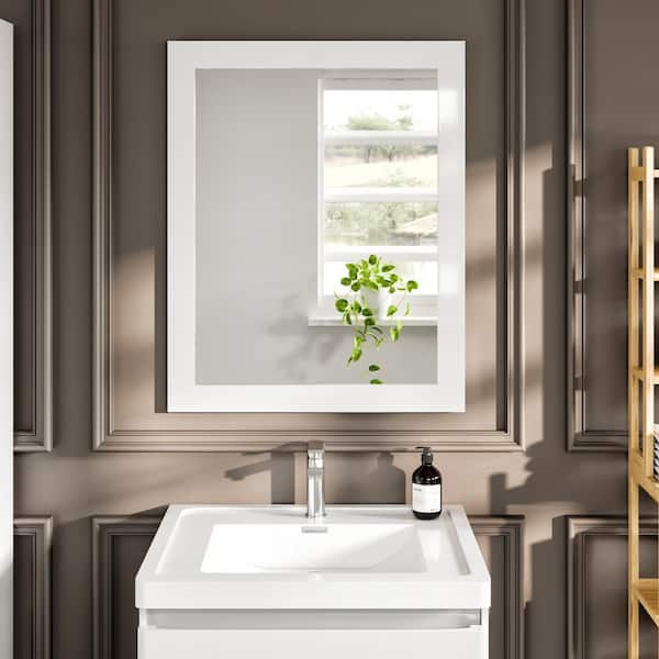 Eviva Sun 24 in. W x 30 in. H Small Rectangular Aluminum Framed Wall Bathroom Vanity Mirror in Gloss White