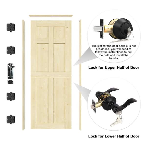 32 in. x 80 in. Solid Universal 6-Panel Unfinished Dutch Wood Prehung Front Door Plus Quick Assemble Jamb Plus Lock