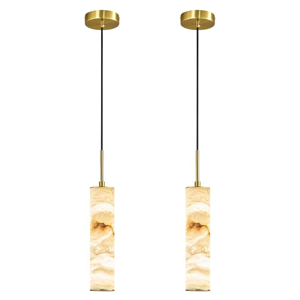 7W Gold Natural Alabaster Pendant Lights White Marble Long Tube For Kitchen Island Living Room 2 Packs price history on PriceWatchPro
