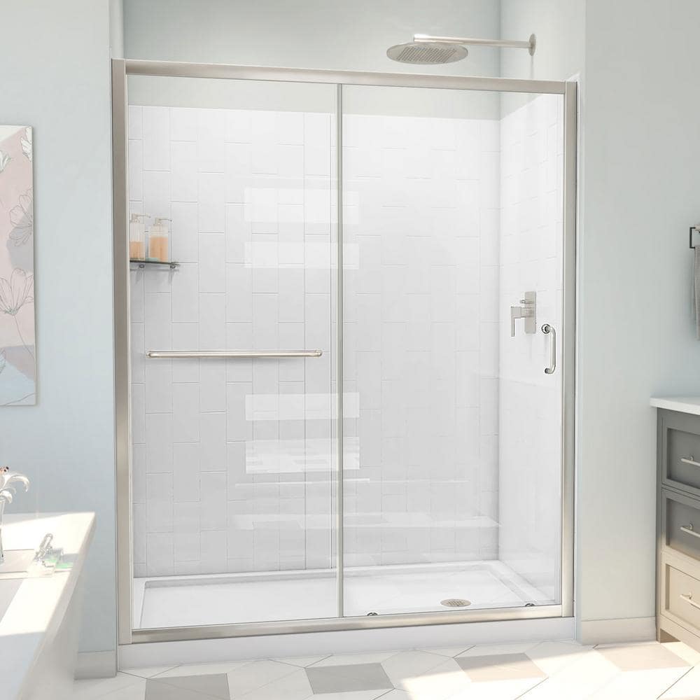 60 in. W x 78-3/4 in. H Sliding Semi-Frameless Shower Door Base and White Wall Kit in Brushed Nickel and Clear Glass price history on PriceWatchPro