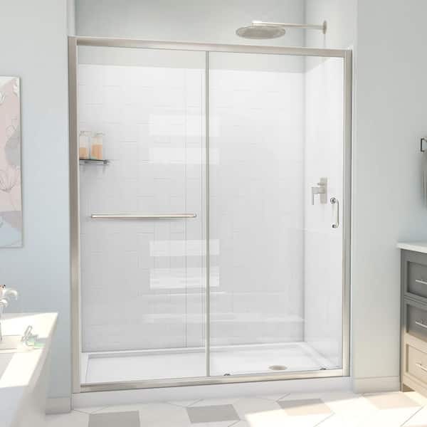 DreamLine Infinity-Z 60 in. W x 78-3/4 in. H Sliding Shower Door Base and White Wall Kit in Brushed Nickel and Clear Glass