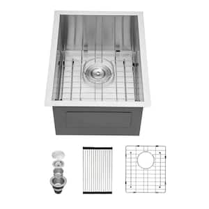 18 Gauge Stainless Steel 15 in. Undermount Bar Sink with Bottom Grid and Strainer
