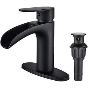 Black Waterfall Bathroom Faucet Single Handle, Single Hole Bathroom Faucets with Metal Pop Up Word Bath Accessory Set