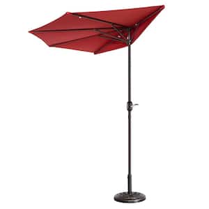 9 ft. Steel Half Round Patio Market Umbrella with Hand Crank Lift in Red