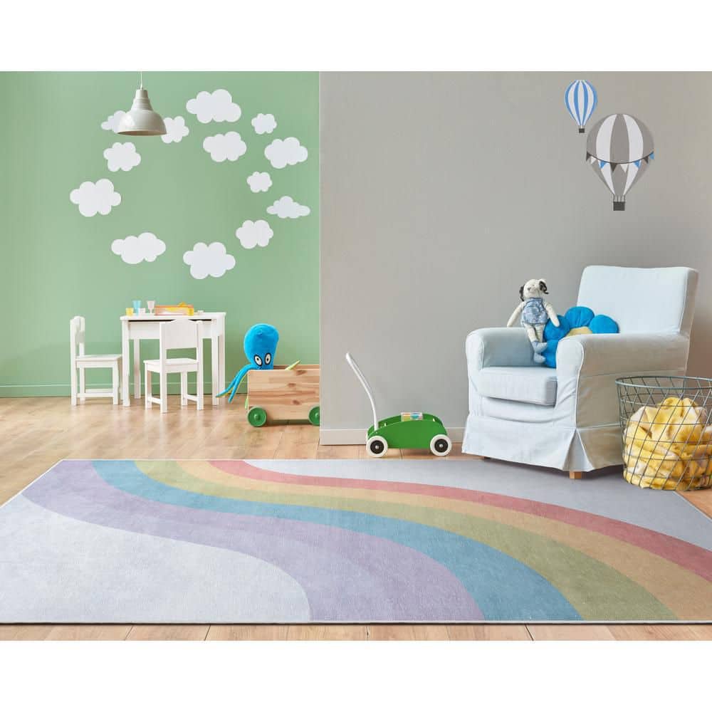 Multicolor Synthetic Flat Woven Reversible Kids Rug, 5' x 7'