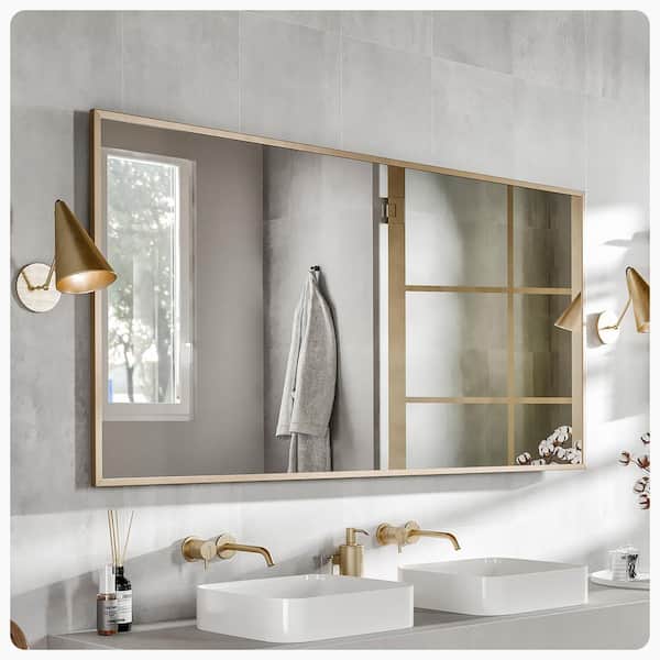 Eviva Gold 65 in. W x 34 in. H Large Rectangular Aluminium Framed Wall Mounted Bathroom Vanity Mirror in Gold
