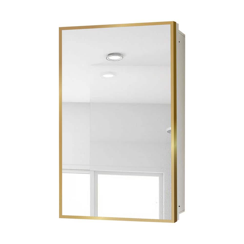 16 in. W x 28 in. H Gold Rectangular Metal Framed Recessed or Surface Bathr