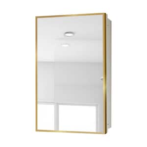 16 in. W x 28 in. H Gold Rectangular Metal Framed Recessed or Surface Bathroom Medicine Cabinet with Mirror