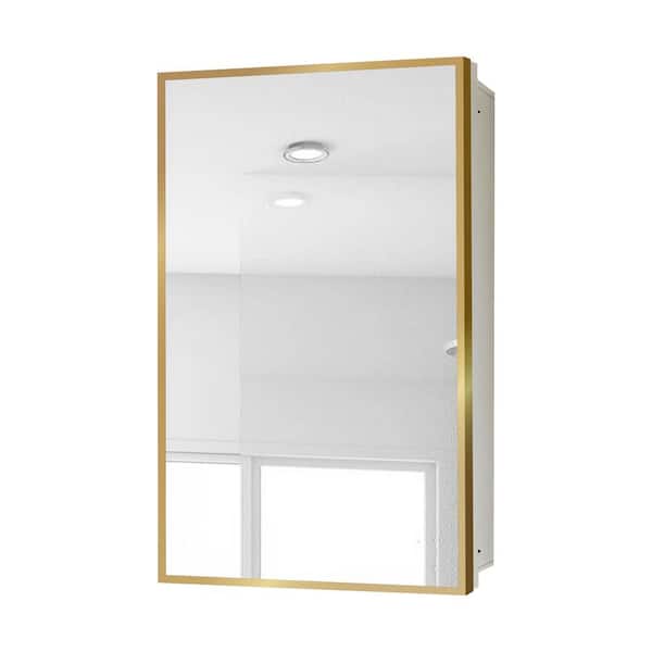 Unbranded 16 in. W x 28 in. H Gold Rectangular Metal Framed Recessed or Surface Bathroom Medicine Cabinet with Mirror