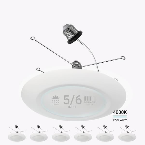 NuWatt 5/6 in. 4000K Cool White Remodel 15-Watt Retrofit Disk Light E26 Base Integrated LED Recessed Lighting Kit (6-Pack)