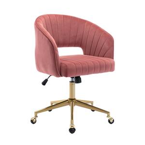 Pink Bean Paste Rred Velvet Accent Armchair Adjustable Swivel Task Chair with Non-Adjustable Arms