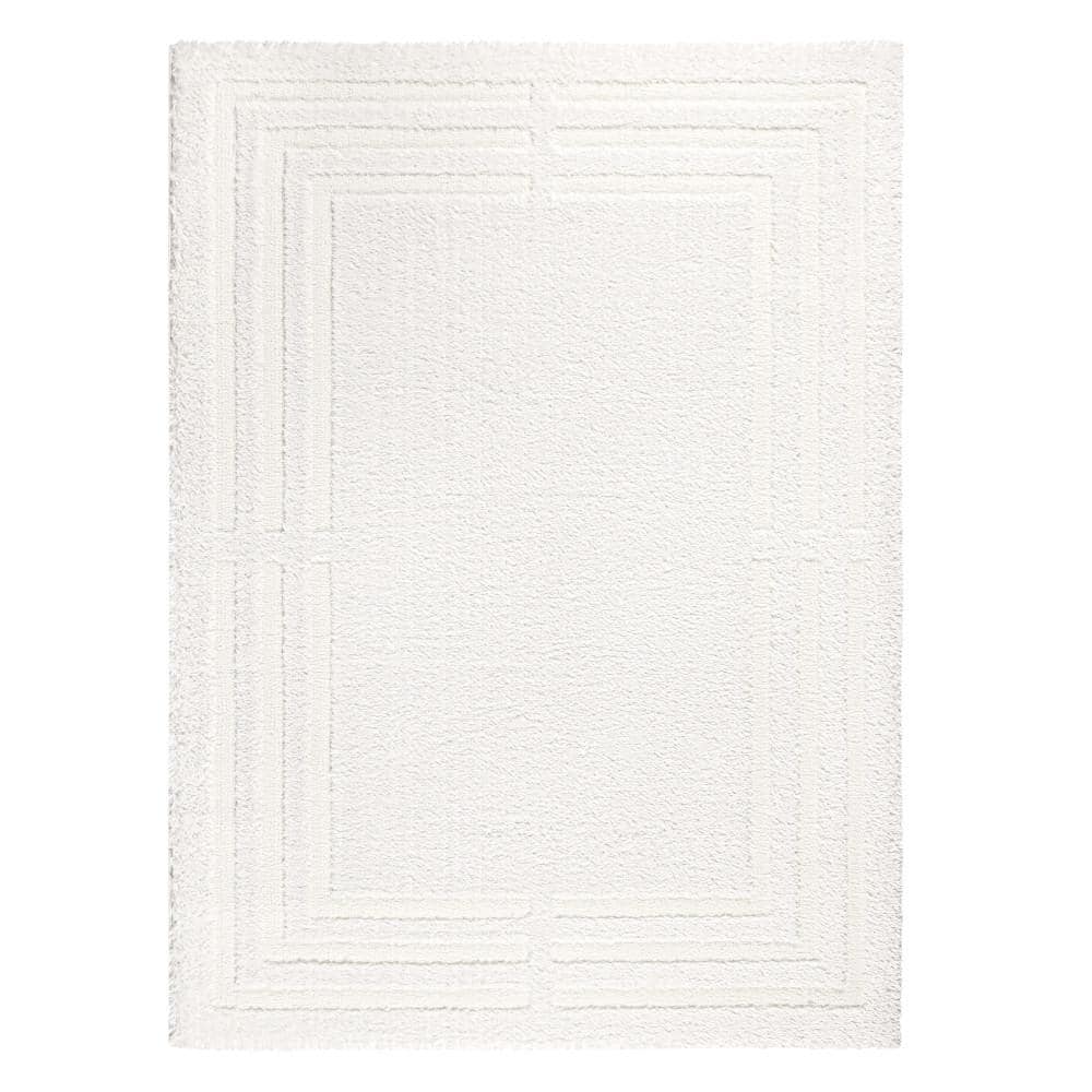 Ivory Geometric Shag Synthetic 5' x 7' Area Rug