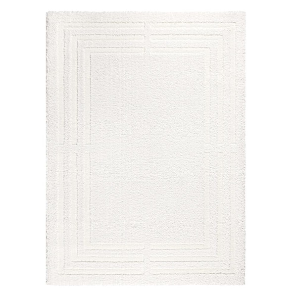 Everyday Cloud Shag Plush Border Ivory 8 ft. x 10 ft. Area Rug