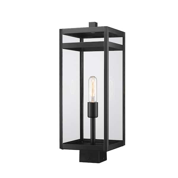 Unbranded Nuri 1-Light Black 21 in. Aluminum Hardwired Outdoor Weather Resistant Post Light Square Fitter with No Bulb Included