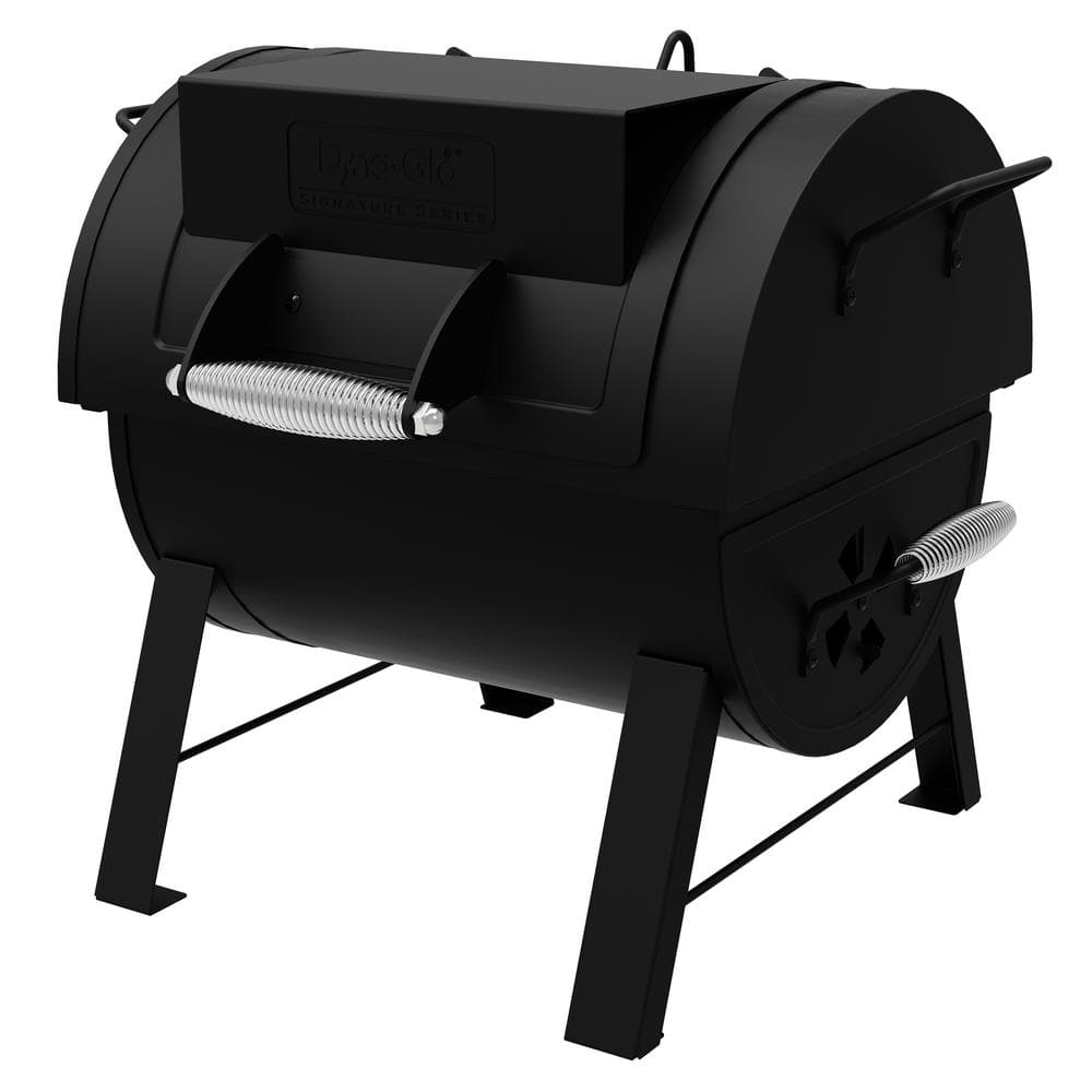 Portable Black Steel Tabletop Charcoal Grill with Smoker