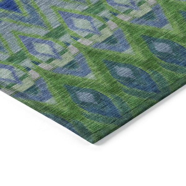 Green, Blue 10 ft. x 14 ft. Woven Oriental Polyester Rectangle Indoor/Outdoor Area Rug