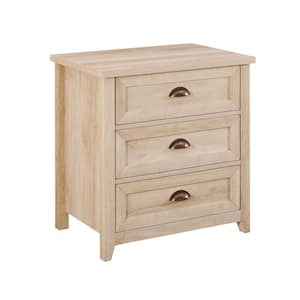 25 in. W 3-Drawer White Oak Wood Nightstand (26 in. H x 25 in. W x 18 in. D)