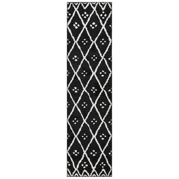 Amherst 2 ft. x 9 ft.Black/Creme Geometric Runner Rug