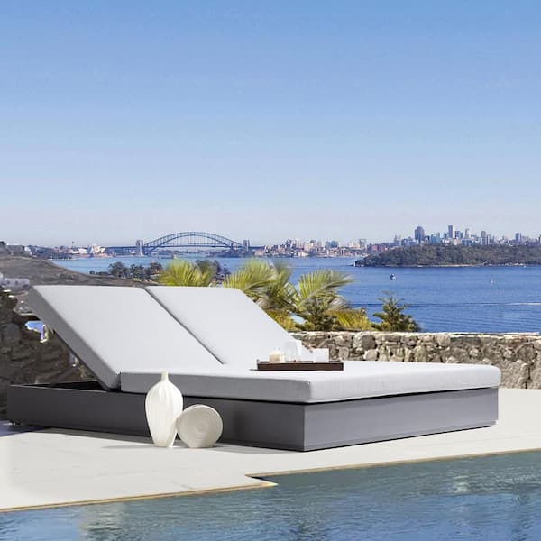 DEKO LIVING Ficarazzi Aluminum Rectangular Outdoor Patio Day Bed with Cushions Gray