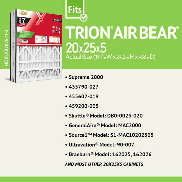 20 in. x 25 in. x 5 in. Trion AirBear Replacement Pleated Air Filter FPR 7, MERV 11