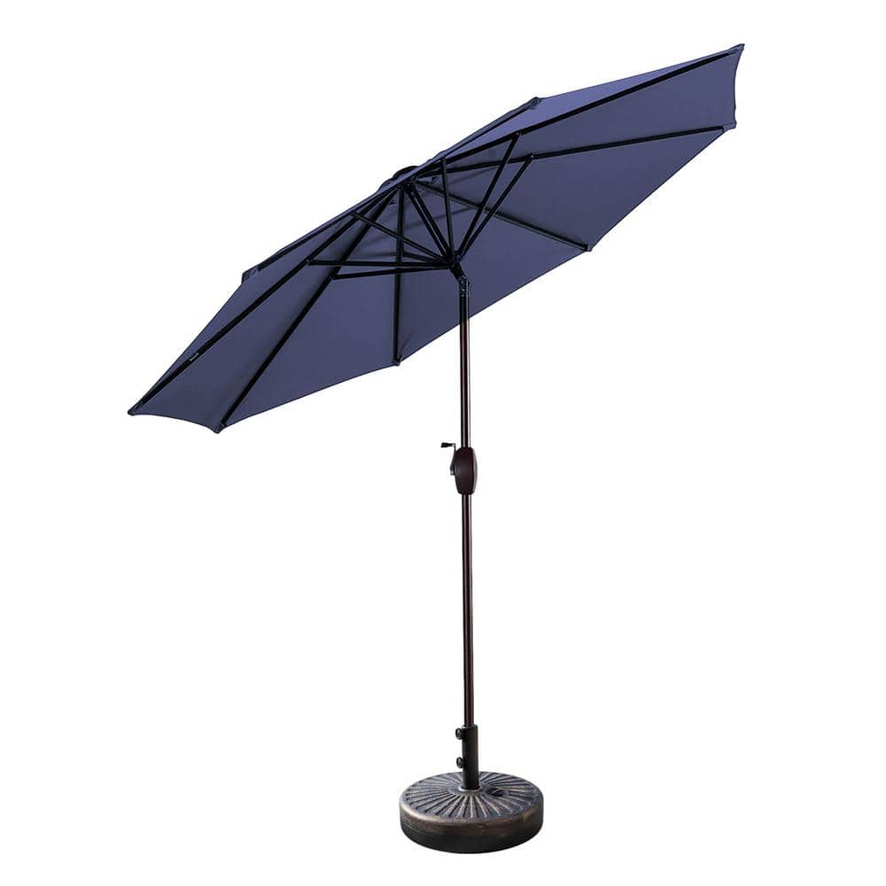 Navy Blue 9 Ft Outdoor Patio Umbrella with Bronze Base