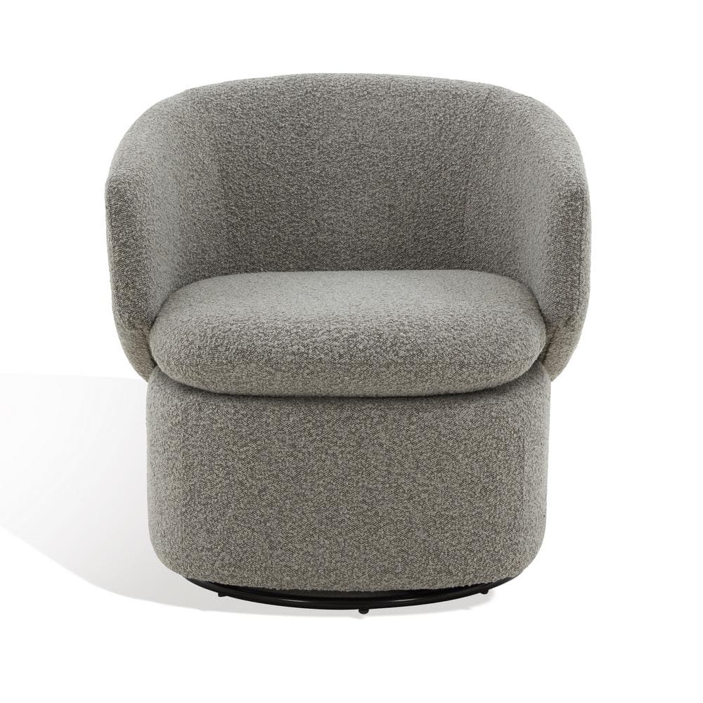 Elegant Gray Boucle 31" Wood Base Swivel Armchair