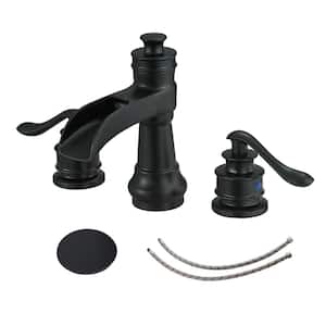 Waterfall 8 in. Widespread 2-Handle Bathroom Faucet With Pop-up Drain Assembly in Matte Black