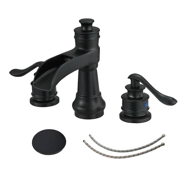 Boyel Living Waterfall 8 in. Widespread 2-Handle Bathroom Faucet With Pop-up Drain Assembly in Matte Black