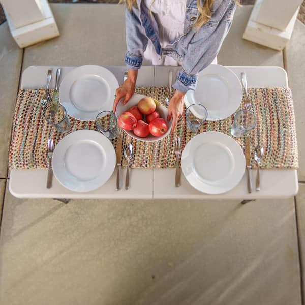 Lifetime 4 ft. One Hand Adjustable Height Fold-in-Half Resin Table