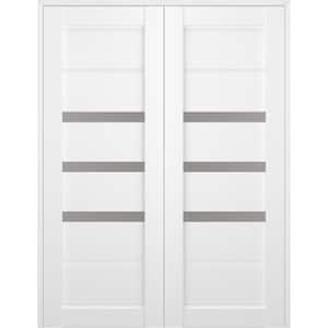 Rita 60 in. x 80 in. Both Active 3-Lite Frosted Glass Bianco Noble Finished Wood Composite Double Prehung French Door