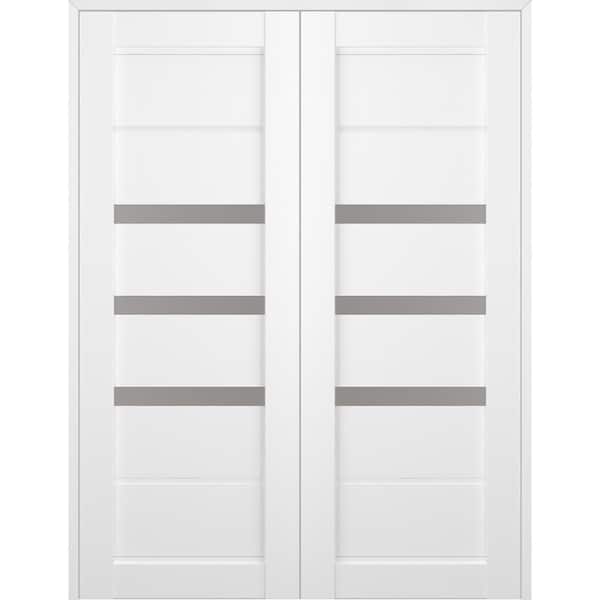 Belldinni Rita 64 in. x 80 in. Both Active 3-Lite Frosted Glass Bianco Noble Finished Wood Composite Double Prehung French Door