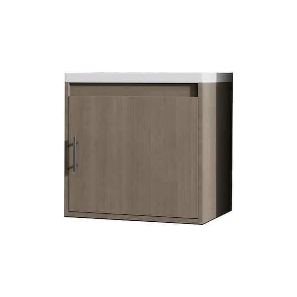 20 in. Wall-Mounted Brown Walnut Bath Vanity with White Ceramic Top Unassembled