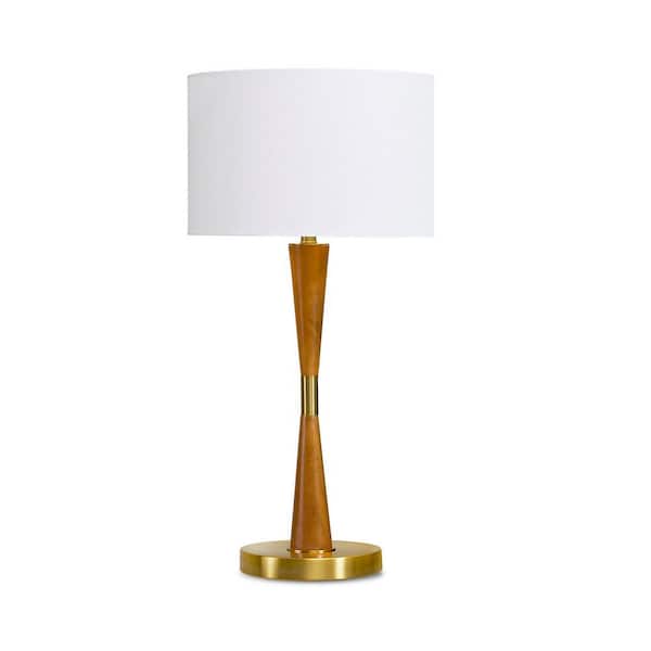 HomeGlam Century 28 in. Brushed Brass Wood Table Lamp