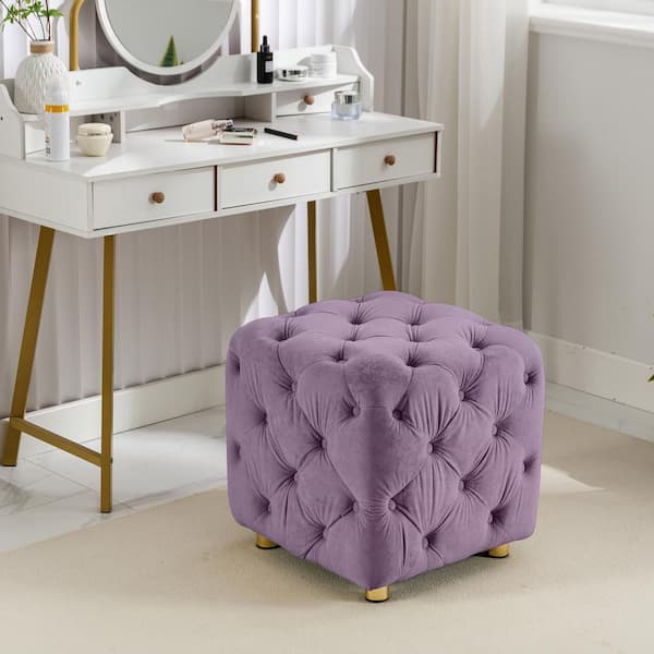 IDEAGLE Modern Purple Velvet Upholstered Square 18.1 in. Tufted Button Exquisite Ottoman Soft Foot Stool Dressing Makeup Chair