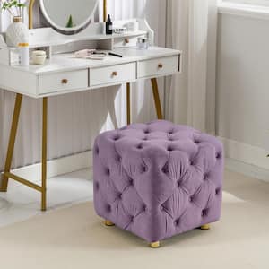 Modern Purple Velvet Upholstered Square 18.1 in. Tufted Button Exquisite Ottoman Soft Foot Stool Dressing Makeup Chair