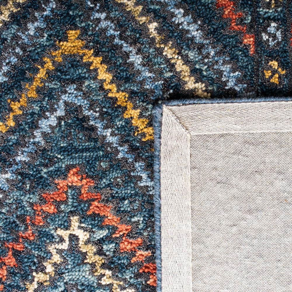 Handmade Tufted Square Blue Geometric Wool Area Rug - 7' Square