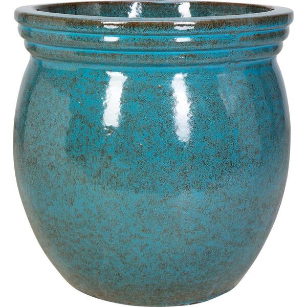 Unbranded 15 in. Tangiers Blue Ceramic Census Pot