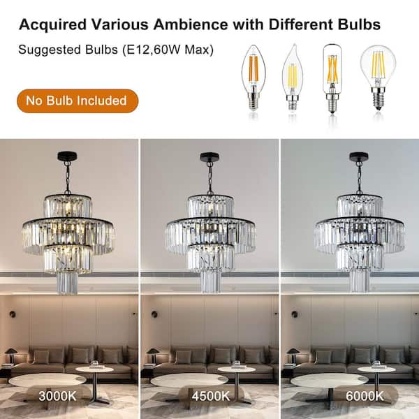 Shops Modern K9 Crystal Chandelier Ceiling Pendant Light Fixture Hanging Lamp E26 Bulb