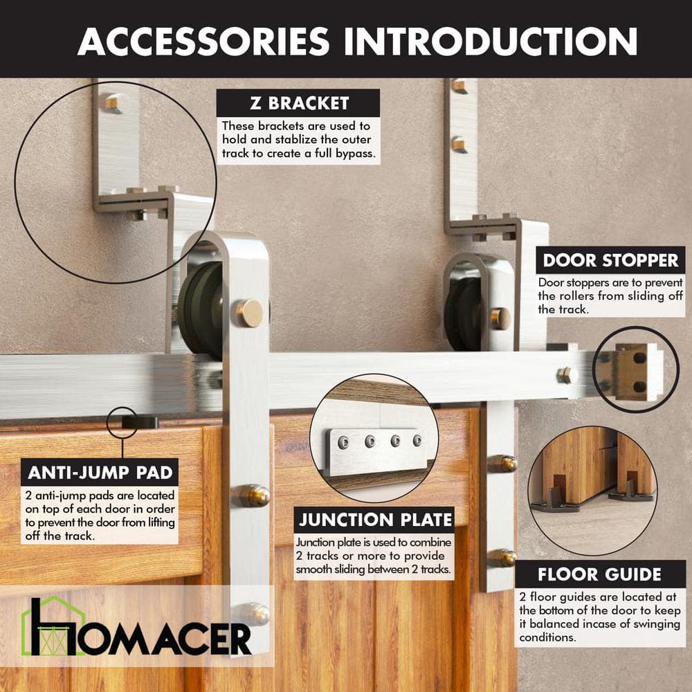 Brushed Nickel Double Track Bypass Sliding Barn Door Hardware Kit, 10ft