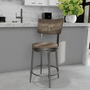 Jennings 42 in. Gray High Back Metal 26 in. Swivel Counter Stool with Wood Seat and Back