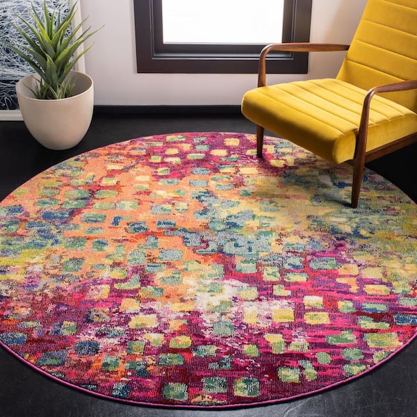 Madison Fuchsia/Gold 7 ft. x 7 ft. Round Geometric Area Rug